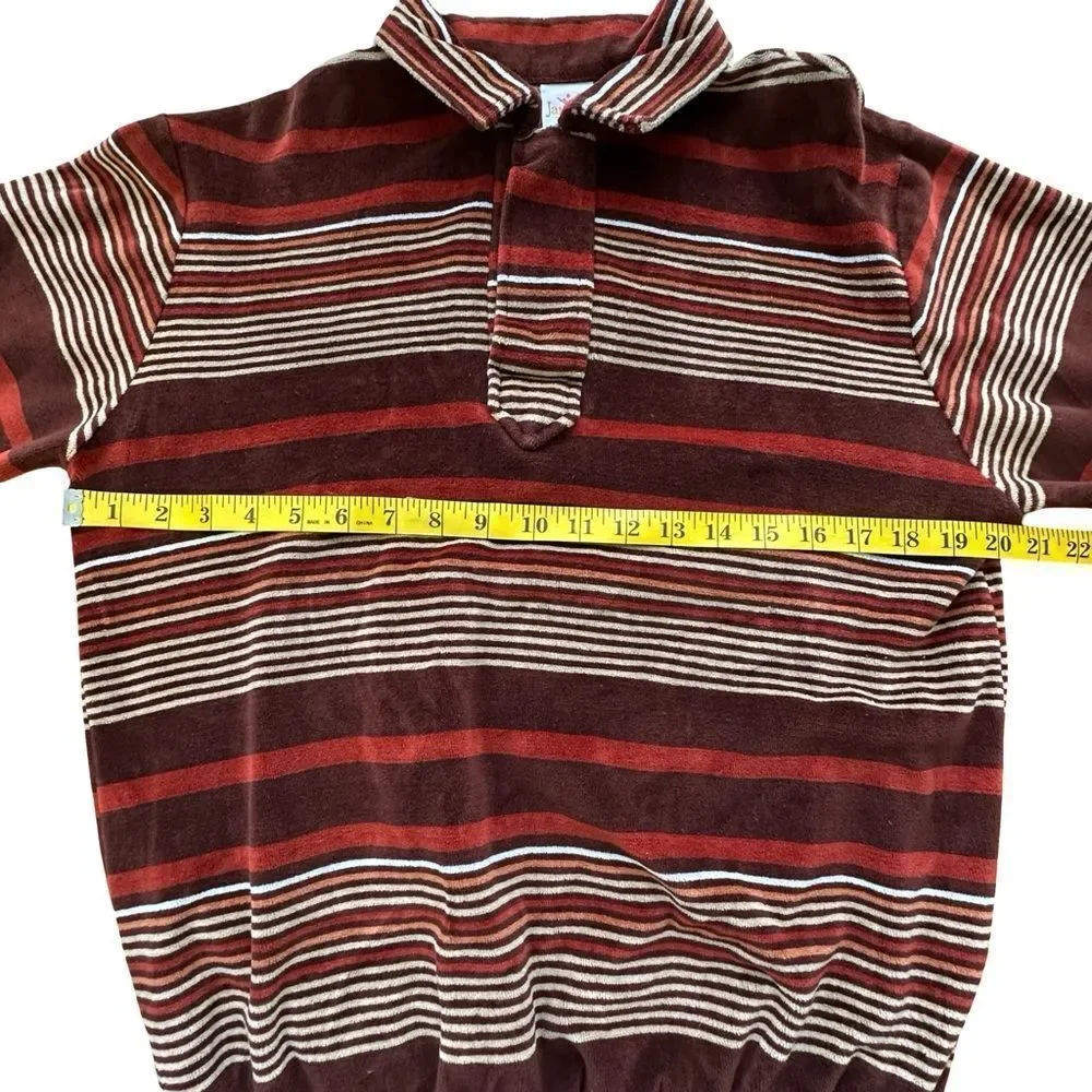 JANTZEN 1960’s Classic Striped Velour Sweater in Brown Rust Tones Size Large